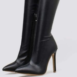 Over the Knee Zipper Black Boot